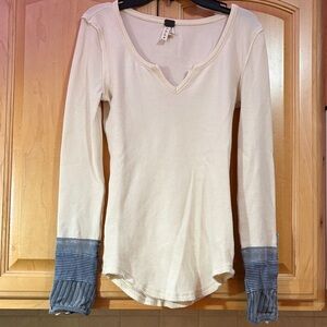 We The Free Cream Thermal Top with Blue Detailed Cuffs